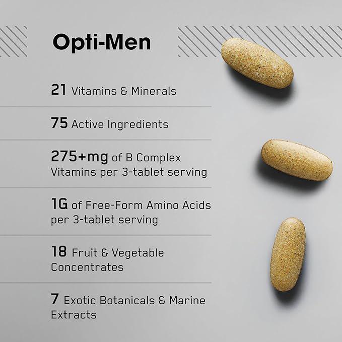 Optimum Nutrition Opti-Men, Vitamin C, Zinc and Vitamin D, E, B12 for Immune Support Mens Daily Multivitamin Supplement