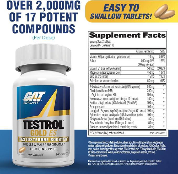 GAT SPORT Testrol Gold ES,Testosterone Booster 60tablets 30servings
