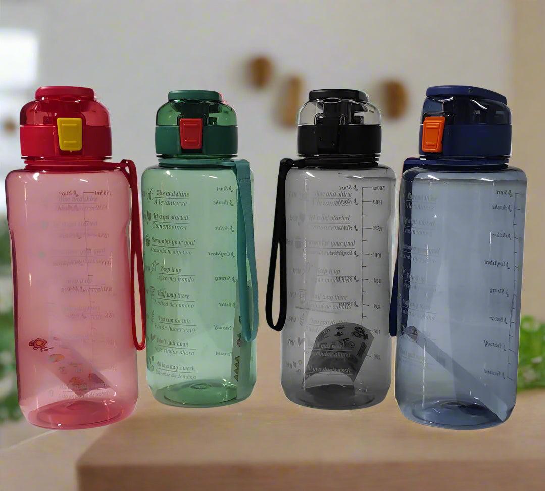 Clear colourful Motivational water bottle no straw 1Litre