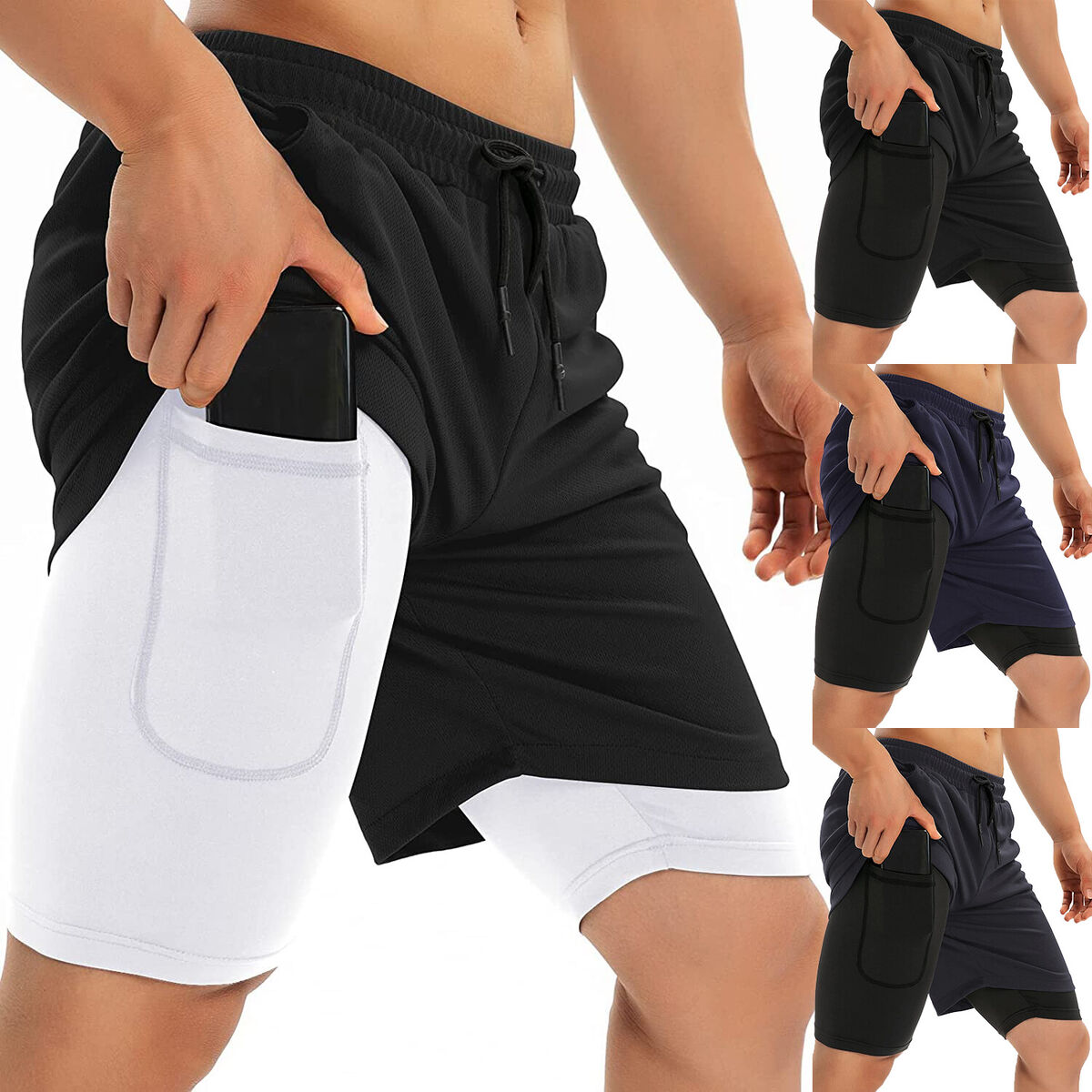 Vecet 2-in-1 Short - Black & White  New